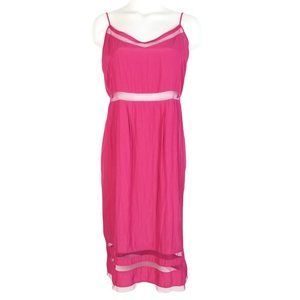 ELIZABETH AND JAMES Slip Dress Bright Pink Sheer Mesh Trim Women's size M